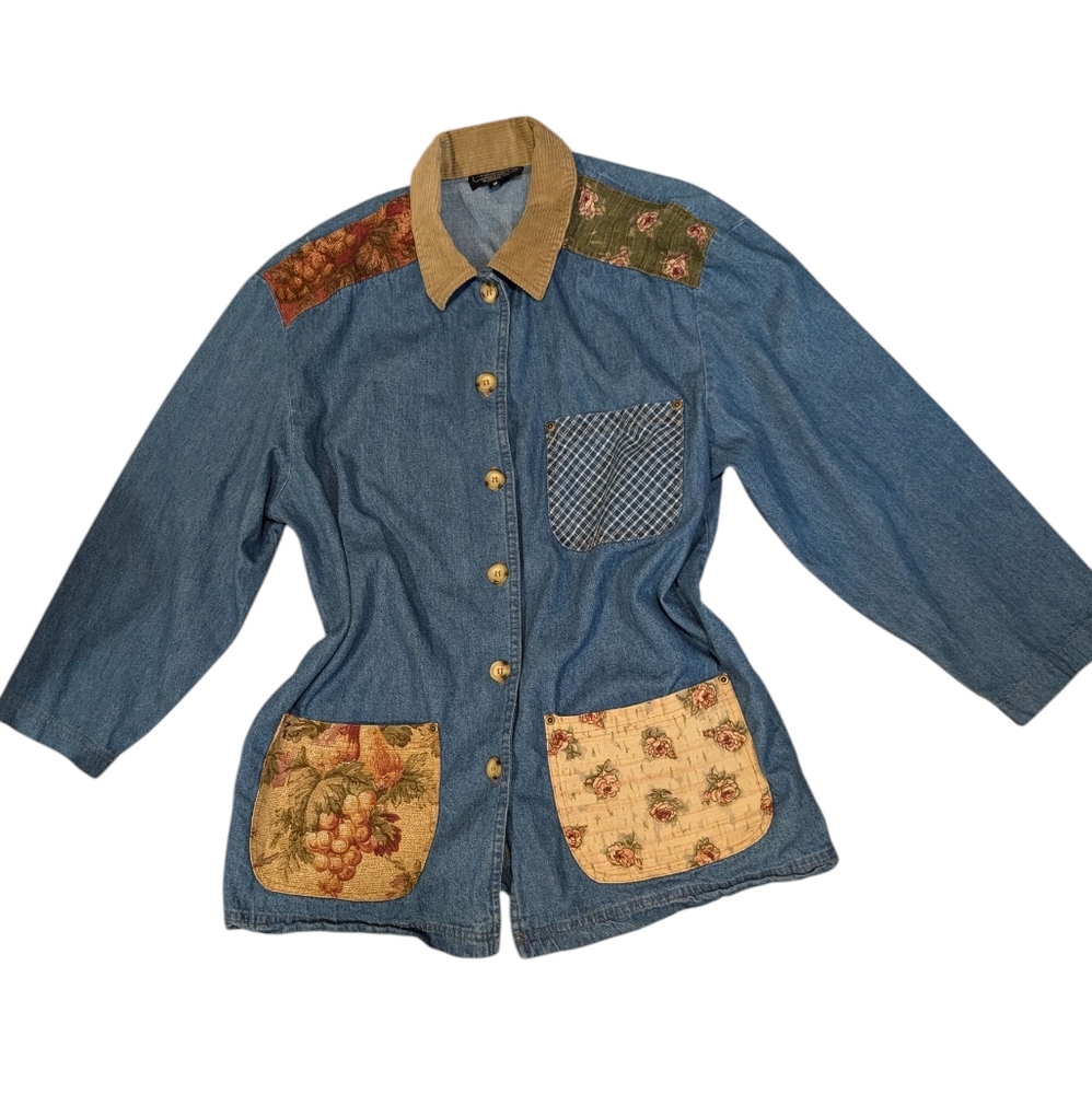 Vintage PG Collections by Ginger Bort Womens denim chore patchwork jacket
